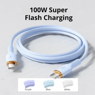 100W Type-C to Type-C Fast Charging Cable 6A Super Charge Silicone USB-C Data Cable for Android Phones 1m 2m