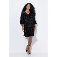 Ulla Popken Cocktailkleid Samtkleid Pailletten A-Linie V-Ausschnitt 3/4-Arm
