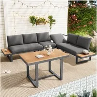 Flieks Gartenlounge-Set, 6-Sitzer Gartenmöbel 1 Tisch, Ecksofa mit 5-stufig-Neigungsfunktion