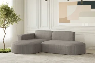 Ecksofa Designersofa PALMA XS in Stoff Scala Grau Ottomane Links