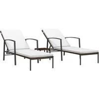 vidaXL Gartenliege Sonnenliegen 2 Stk. mit Tisch Poly Rattan Braun, 3 St.
