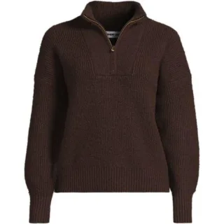 Flauschiger Troyer-Pullover für Damen, Damen, size: regular, Braun, Elasthan/Polyester-Mischung/Nylon-Mischung, by Lands' End