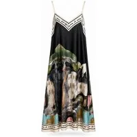 ITALY VIBES Sommerkleid - A-Linien Kleid mit Aquarell Print - Damen Kleid in Satin-Optik ONE SIZE - passend für Größen M bis XL