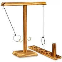 Goods+Gadgets Spiel GOODS+GADGETS Holz Ringwurf Spiel – Aktion Hakenspiel für 2 Spieler, Ringwurfspiel Deluxe, Ring Toss Hook Battle-Game