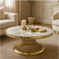 alesvelt Couchtisch Beistelltisch echtes Marmor weiß gold 100cm (1-Tisch), echtes Marmor, 100% Edelstahlgestell, 100x47cm