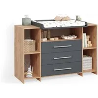 Livinity® Wickelkommode Torino, Anthrazit/Sonoma/Sonoma, XL mit Schubladen
