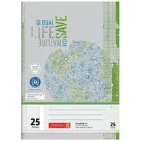 BRUNNEN Schulheft Recycling, A4, liniert (Lineatur 25), mit Außenrand, ungelocht, 16 Blatt