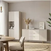 Lomadox Wohnzimmer-Set NADOR-132, (Mega-Spar-Set, 2-St., Sideboard Vitrine), Kaschmir mit goldfarbenen Metallgriffen und -füßen, Front Rillenoptik