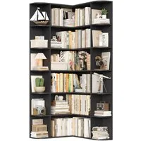 Homfa Bücherregal 185 cm Eckregal Bücherschrank Eckbücherregal, Standregal L-förmiger Eckschrank 80 x 84 x 185 cm, schwarz