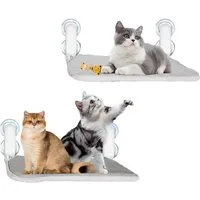 Refined Living Katzen-Hängematte Fensterhängematte Katze, Katzenfensterliege,Katzenhängematte Saugnäpfe, 60,5L x 30B x 17,5H cm, 2er set. faltbares Katzenbett, Katzenfensterbank Hängematte, mit 8 stabilen Saugnäpfen, Fensterliege Katze, Kletterleiter