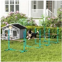 PawHut Agility-Hürde mit Hürden, Slamonstangen, Bodenstangen, Tragetasche, Kunststoff, Agility Set (4-tlg) für Hundetraining, Spiele Training, Hellblau