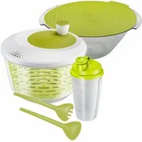 WESTMARK Salatschleuder Set 4tlg., inkl. Salatschüssel, -besteck und Dressingshaker, Kunststof