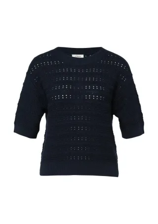 s.Oliver Red Label - Strickpullover mit Halbarm und Ajourmuster blau - Gr. - 40
