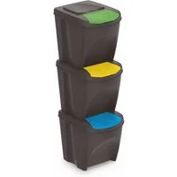 Spetebo Mülleimer Sortibox - 3er Set Mülleimer mit 25 anthrazit, Stapelbares Müll Trennsystem