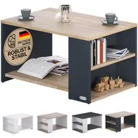 Casaria Couchtisch Santa Cruz, Holz Grau Wohnzimmertisch mit Stauraum 90x60x50cm 2 Ablagen Modern