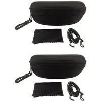FALINGO Brillenetui Brillenetuis Hardcases XXL schwarz 2 Stück 170 x 80 x 60 mm stoßfest, Inkl. Brillenband und Brillenputztuch