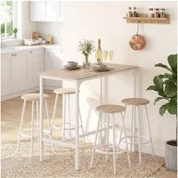 HOMCOM Bargruppe Tresentisch mit Fußstütze, (Set, 1 Tisch, 4 Stühle), Hocker unter Tisch verstaubar