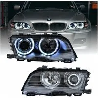 CR Lights LED Scheinwerfer LED Angel Eyes Scheinwerfer Set für BMW 3er E46 2001-03.2005 schwarz, weiß, LED Angel Eyes Standlichtringe, E-geprüft und eintragungsfrei
