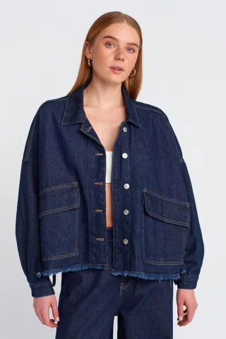 Überdimensionierte Baumwoll-Denim-Button-Jacke