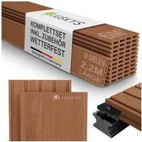 Juskys Terrassendielen, 6 m², BxL: je 14.6x220 cm, (18-St., 6 m), 6m², Witterungsbeständig, Raue Oberfläche, 330 kg/m² belastbar