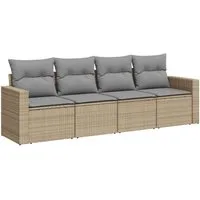vidaXL Sofaelement 4-tlg. Garten-Sofagarnitur mit Kissen Beige Poly Rattan (1 St)