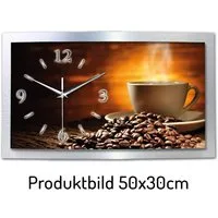 Kreative Feder Wanduhr 3D Designer-Wanduhr „Kaffee“ aus gebürstetem Aluminium (3D-Wölbung, einzigartiges Zwei-Platten-Design, flüsterleises Uhrwerk)