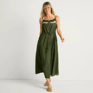 Besticktes Baumwollkleid für Damen, Damen, size: regular, Grün, Baumwolle, by Lands' End