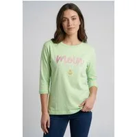 Zwillingsherz 3/4-Arm-Shirt "Moin" mit Moin Stickerei und Anker, ausgefranste Kanten