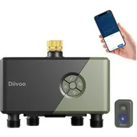 Diivoo Bewässerungssystem Bewässerungscomputer 4 Ausgänge WLAN mit Messingeinlass mit WLAN, APP