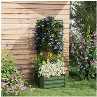 Outsunny Hochbeet mit Rankhilfe, Blumenkasten mit Offenem Boden, Pflanzkasten (Gemüsebeet, 1 St., Kräuterbeet), für Garten, Balkon, Verzinkter Stahl, Grün, 61 x 61 x 140 cm
