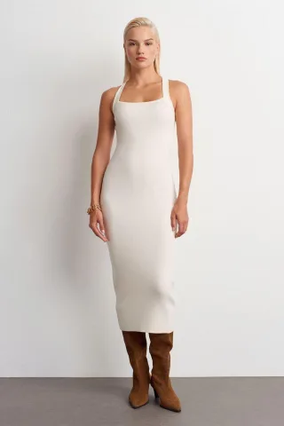 Rippstrick Halter Midi Bodycon Kleid