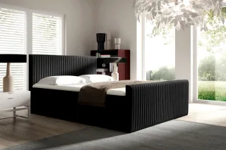 Boxspringbett Schlafzimmerbett ADRIEN 180x220cm in Stoff Fresh Schwarz