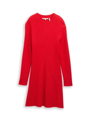 Denim Tom Tailor - Fitted Mini-Kleid aus Rippstrick brilliant red - Gr. - L