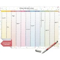 TOBJA ewige Kalender Jahresplaner immerwährend selbstklebend abwischbar A3 inkl. Stift, selbstklebend & ablösbar, abwischbar, immerwährend, inkl. Stift