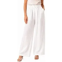 dy_mode Leinenhose High Waist Damen Leinenhose Weitbein Palazzo Hose Sommerhose in Unifarbe, High Waist, mit elastischem Bund
