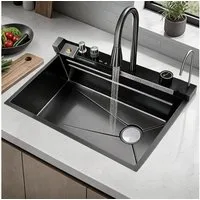 GarveeMore Einbauspüle Edelstahl 80x45cm,Schwarte Eingelassene Küchenspüle mit Zubehör, Ländliche Einzelbecken Spülbecken für Küche,1mm Dicke Edelstahlspüle