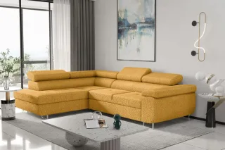Ecksofa Sofa JADE Stoff Ascot Senfgelb mit Schlaffunktion Ottomane Links