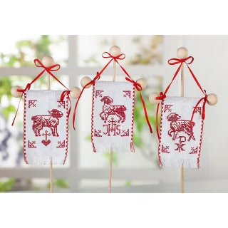 buttinette Stickpackung Osterfahnen "Lamm Christi", 3er Set