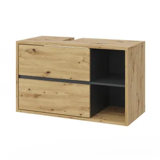 Vicco Waschbeckenunterschrank, Eiche, Anthrazit, Holzwerkstoff, 5 Fächer, 2 Schubladen, Rechteckig, 100x60x45.5 cm, Badezimmer, Badezimmerschränke, Waschbeckenunterschränke