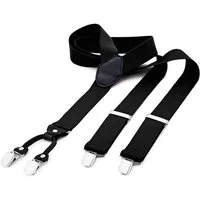 DonDon Hosenträger DonDon® Herren Hosenträger breit 4 Clips mit Leder in Y-Form elastisch (1-St) Y-Form, verstellbar mit Clipverschluß, elastisch