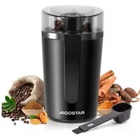 Aigostar Kaffeemühle Elektrische Kaffeemühle Mahlgrad Einstellbar BPA Frei Caffe Grinder, 200 W, Edelstahl Schlagmesser, 60 g Bohnenbehälter, Edelstahl Schlagmesser, Edelstahl, Verstellbar, mit Reinigungs-Pinsel
