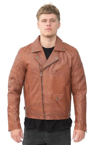 Herren-Bikerjacke aus Leder mit Kreuzreißverschluss – Gibraltar