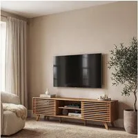 IDIMEX Lowboard RIAN, Modernes TV Möbel mit Schiebetüren aus Massivholz Eiche farben
