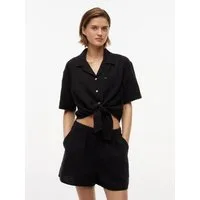 Tommy Jeans Kurzarmbluse TJW TEXTURED TIE FRONT SS SHIRT Baumwolle, Brusttasche, Saum zum Knoten