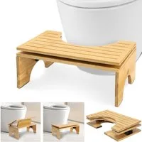 PRIISF Badhocker Toilettenhocker Bambus WC Hocker klappbar Klohocker Toilette Fußhocker (Falten Bambus Toilette Hocker Badhocker mit Anti-Rutsch-Pads Fußstütze, Badezimmer Hocker Toilettenstuhl Rutschfest für Erwachsene und Kinder), Ergonomischer für