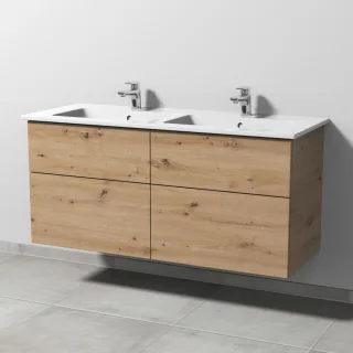 Sanipa 3way Keramik-Set Venticello Keramik-Doppelwaschtisch und Unterbau mit 4 Auszügen, Eiche Natur SM32885