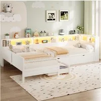 STILVORA Daybett 90x200 Kinderbett mit Matratze Holzbett mit Ausziehbett und Schublade (mit Ausziehbett, LED-Beleuchtung & USB-Ladestation – Multifunktionales Tagesbett., 1 tlg)