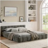 MODFU Polsterbett Gemütlicher Sitzhocker in kuscheligem Chenille (Packung, 1-tlg., Aus Eukalyptusholz,fügt sich warm in jedes Wohnzimmer ein,140x200 cm), Stabiler Eisenrahmen mit dekorativem Quilt-Muster(ohne Matratze)