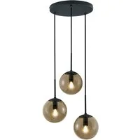 TRIO Leuchten LED Pendelleuchte, LED wechselbar, Warmweiß, ausgefallene Cluster Lampe dreiflammig mit Glaskugeln aus Rauchglas