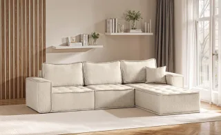 Ecksofa Modulsofa 3-teilig SANDE Stoff Raven Creme Ottomane Rechts